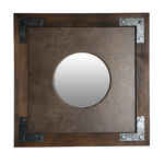 зеркало настенное квадратное Авиатор [DSZ-BR] отделка сталь и кожа