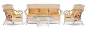 комплект мебели для отдыха Andrea [10165] диван + 2 кресла + журнальный стол со стеклом  + подушки
